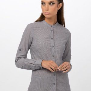 Chefworks Verismo Button Down Shirt, Black Stripe, L